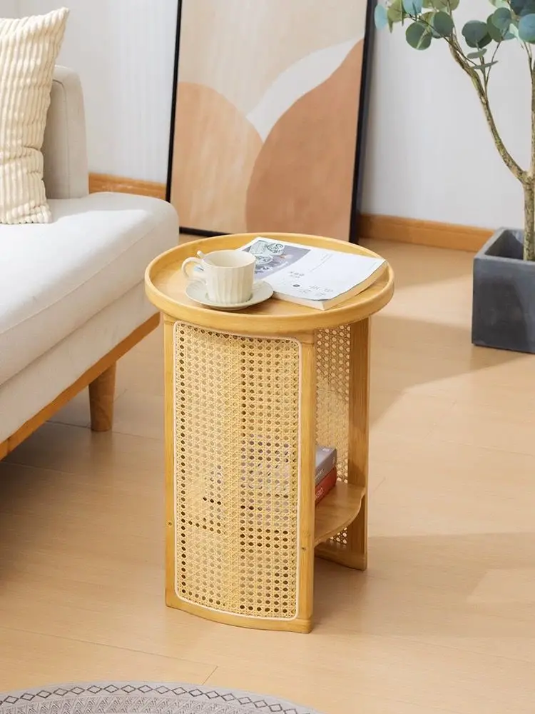 Rattan Coffee Table Home Furniture Living Room Sofa Side Table Modern Round Small Table Simple Tea Table Rattan Corner Table Sto