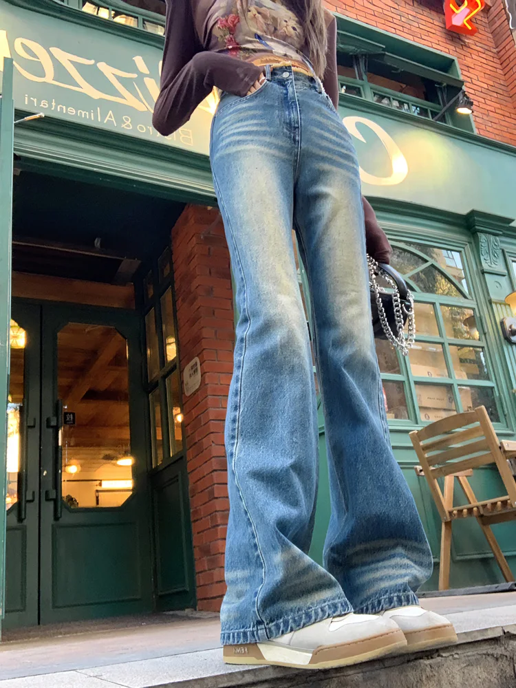 

Облегающие американские джинсы в стиле ретро с высокой талией, женские расклешенные брюки, весна-осень, хлопковые эластичные джинсовые синие брюки