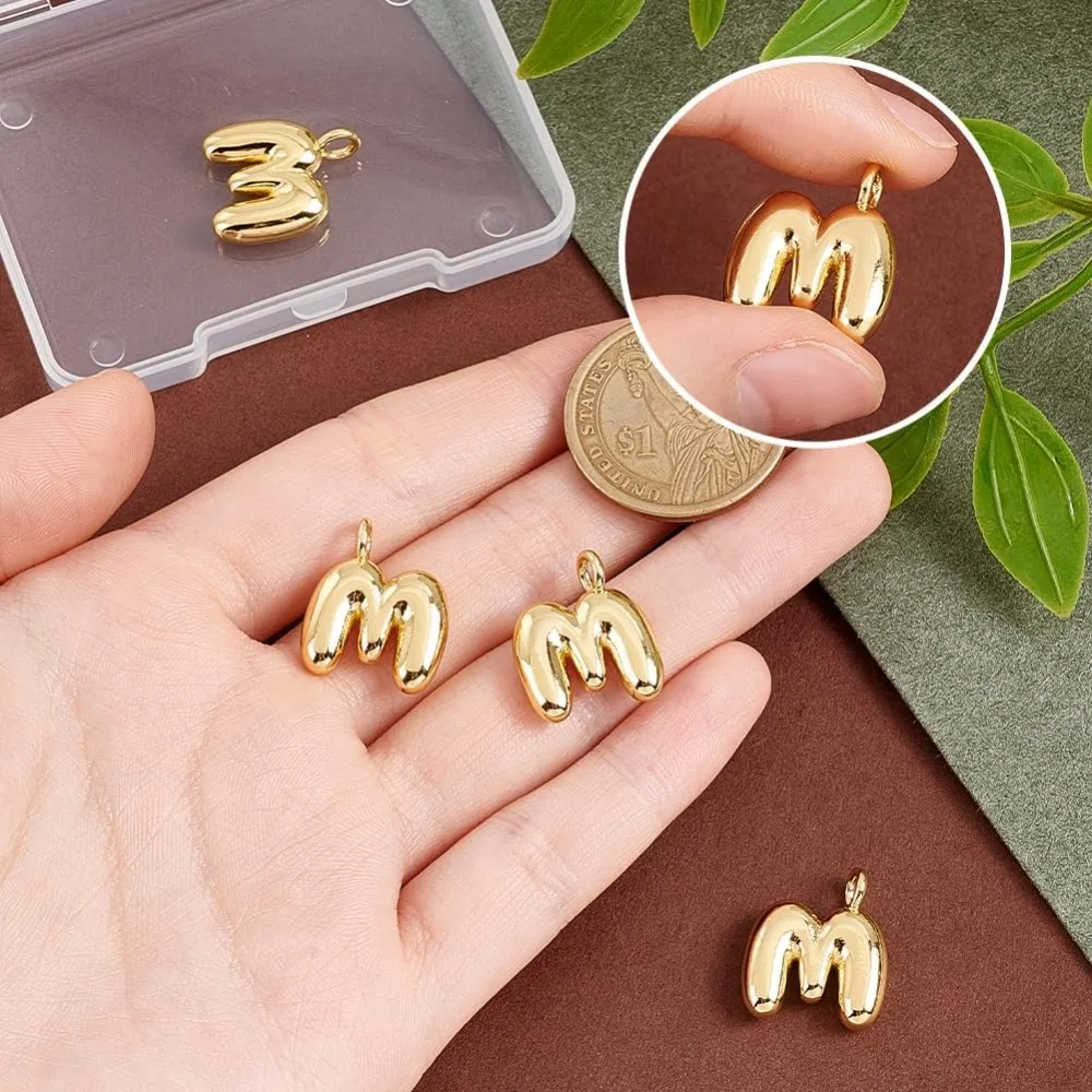 18K Gold Plated Letter Charms Bubble Letter M Pendant Charm for Earring Bracelet Necklace Name Personalized Jewelry making kit