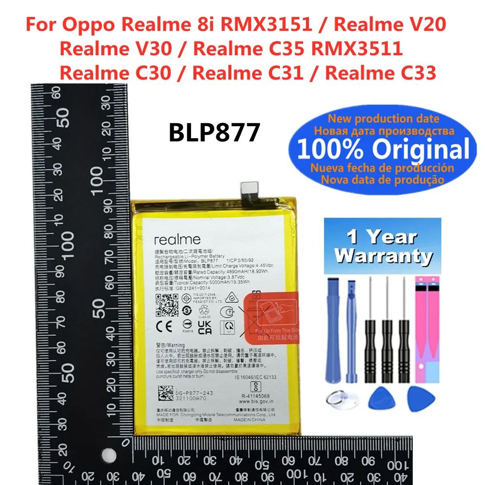 New Original BLP877 Battery For OPPO Realme 8i RMX3151 C35 RMX3511 C30 C31 C33 V20 V30 5000mAh Phone Battery Bateria Batteries