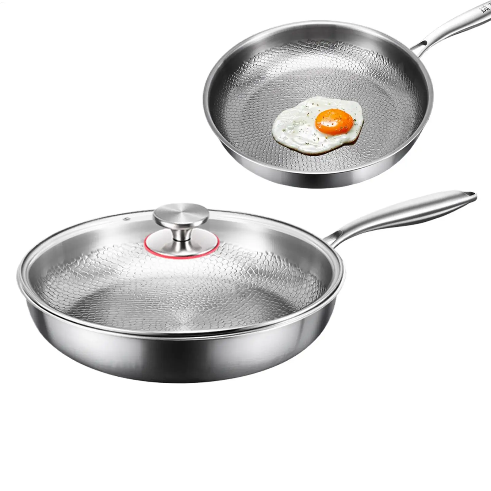 Titanium Frying Pan with Lid 26/28/30cm Non-stick Even-Heating Skillet Uncoated Fish Scale Hammer Pattern Kitchen Cookware
