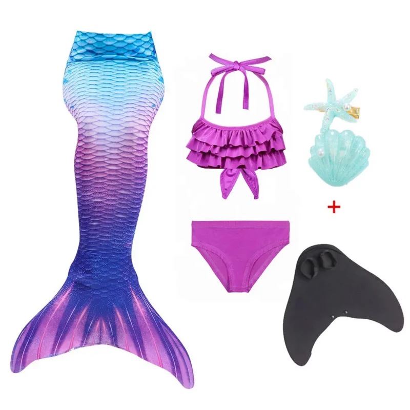 Kids Swimmable Mermaid Tail for Girls Swimming Bating Suit Mermaid cosplay Costume Holiday Swimsuit Hairpin can add Monofin Fin