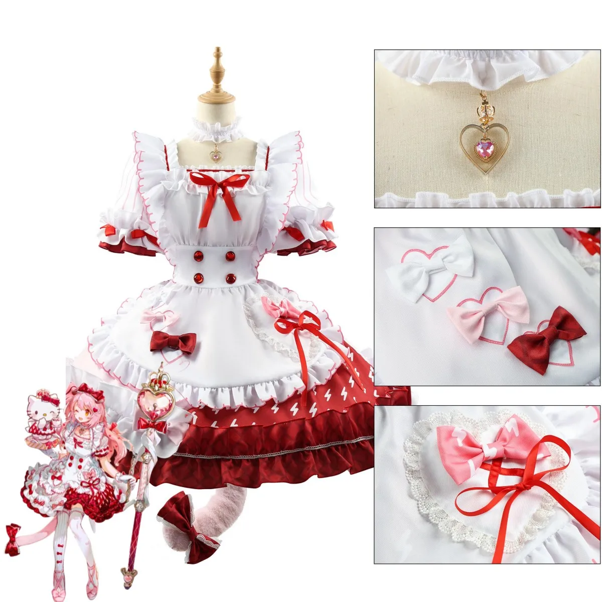 Arknights Game Goldenglow Cosplay Costume, Flower House Tea Party, Red Lolita fur s, Wig Woman, Lovely Kawaii Birthday Party, trempé