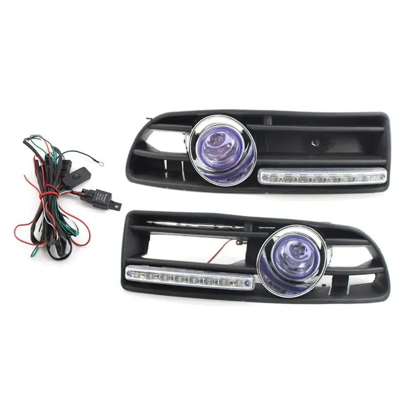 A13Z-Bumper Grille Driving Lights With Switch&Harness For VW Bora MK4 1998-2004 Daytime Running Light 1J5853665B