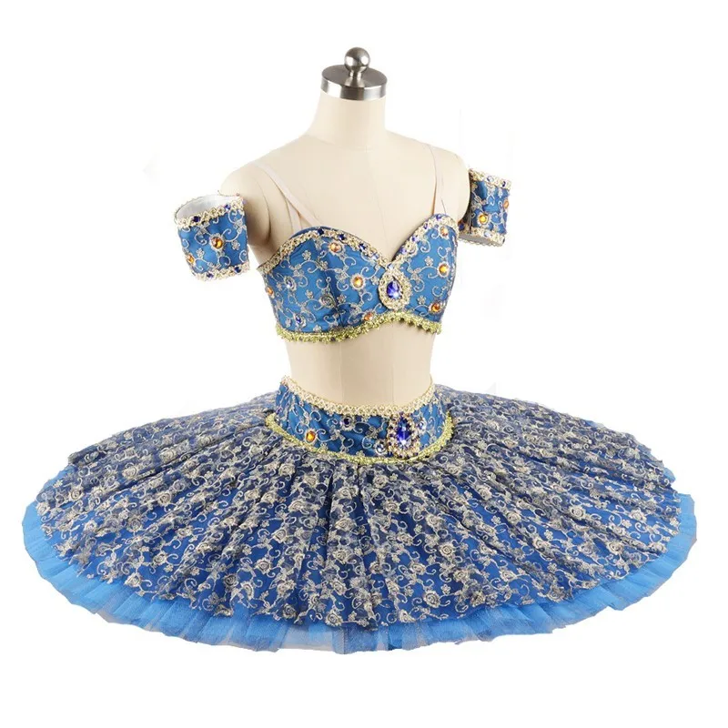 New Coming Professional Girls Adult Performance Wear Blue Ballet Crochet Tutu Top With Skirt