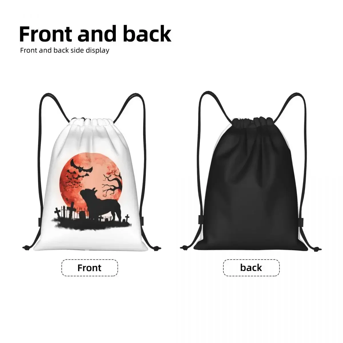 French Bulldog Bats With Red Moon Drawstring Backpack Bags Men Women Lightweight Animal Gym Sports Sackpack Sacks for Traveling