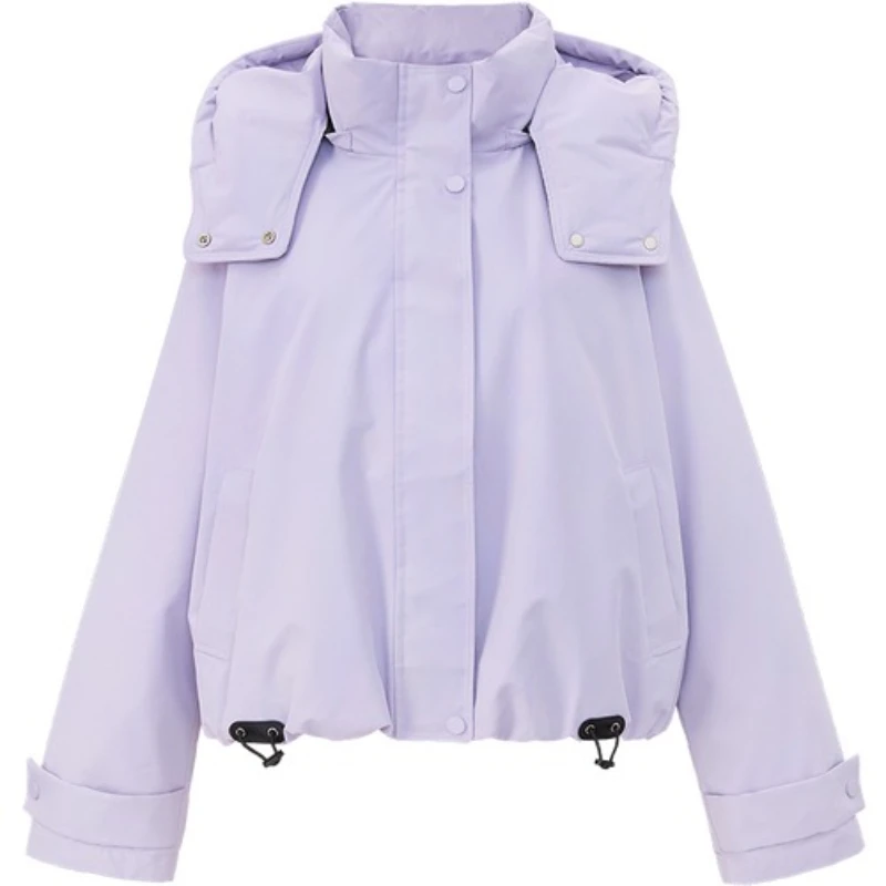 SENTUBILA 여성용 숏 화이트 덕다운 코트 2025 겨울 탈부착 가능한 후드 끈 디자인 따뜻하고 가벼운 숏 코트 W54YC1881