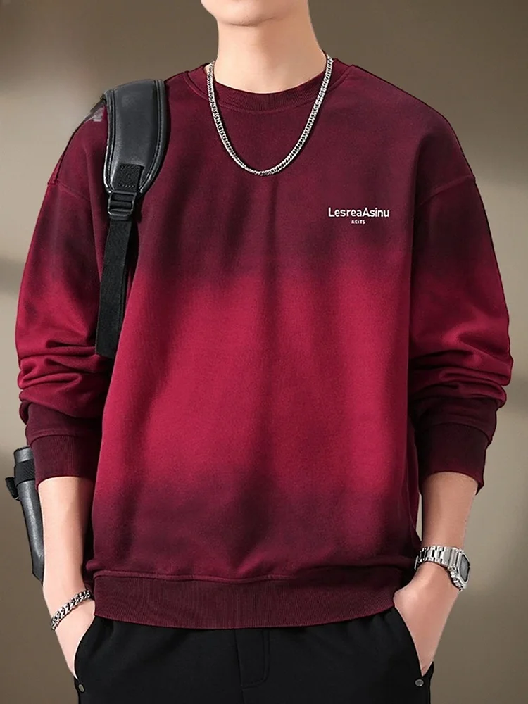 

Angora Red Men's Sweatirt Spring 2026 Loose Casual round Ne adient Long Sve T-irt Youth Faion Polyester ...