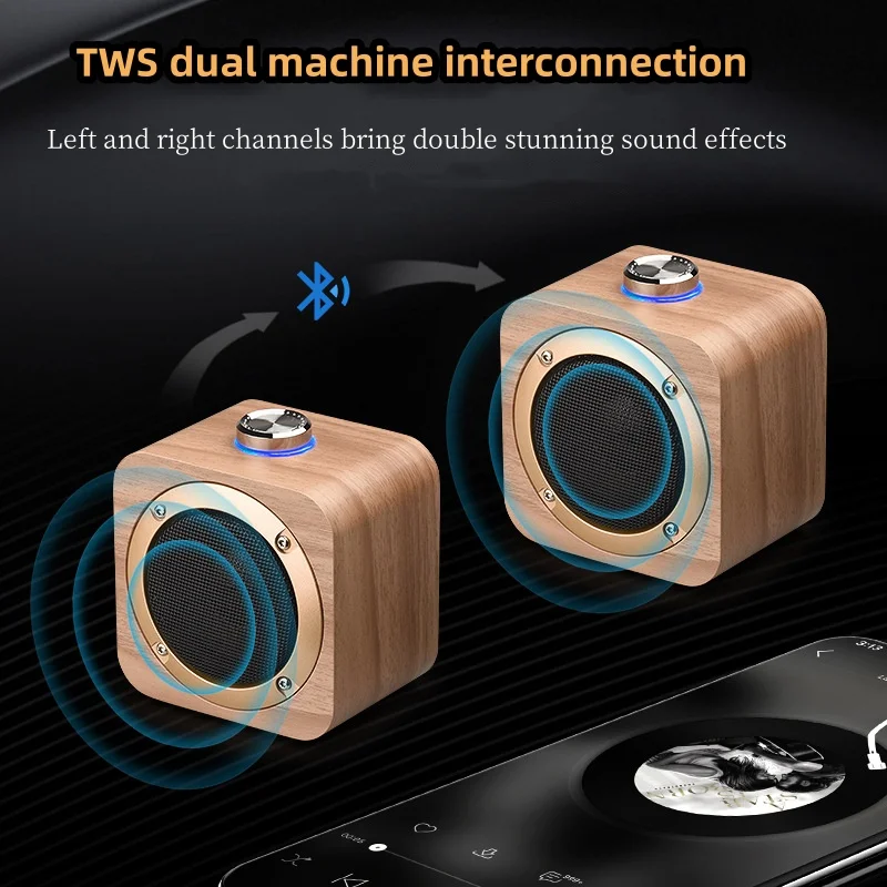 

Wireless Vintage Wooden Caixa De Som Bluetooth Speaker Stereo Rotating Button Phone Wireless Bluetooth TWS Connected Subwoofer