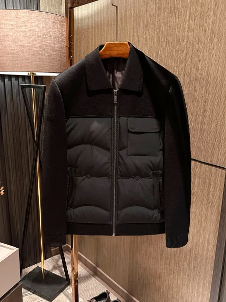 

Warmth Busin Casual Knitted Patchwork Men's Simple Du down Jaet Regular Fit Long Sve Zipper Closure