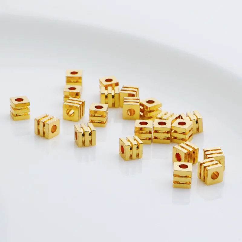 50Pcs Brass 18K Gold Plated Triple Square Spacer Beads Large Hole Cube Loose Beads For Diy Bracelet Jewelry Making Accessories