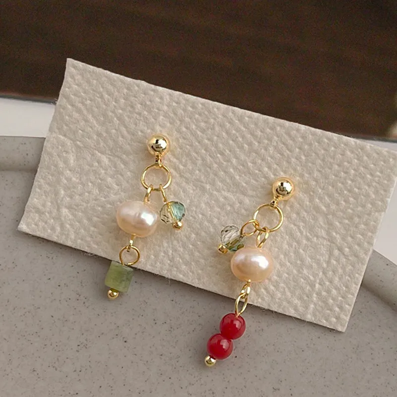 

Natural Pearl Crystal Beads Braided Irregular Dangle Drop Earrings Women Gold Color Long Chains Party Jewelry