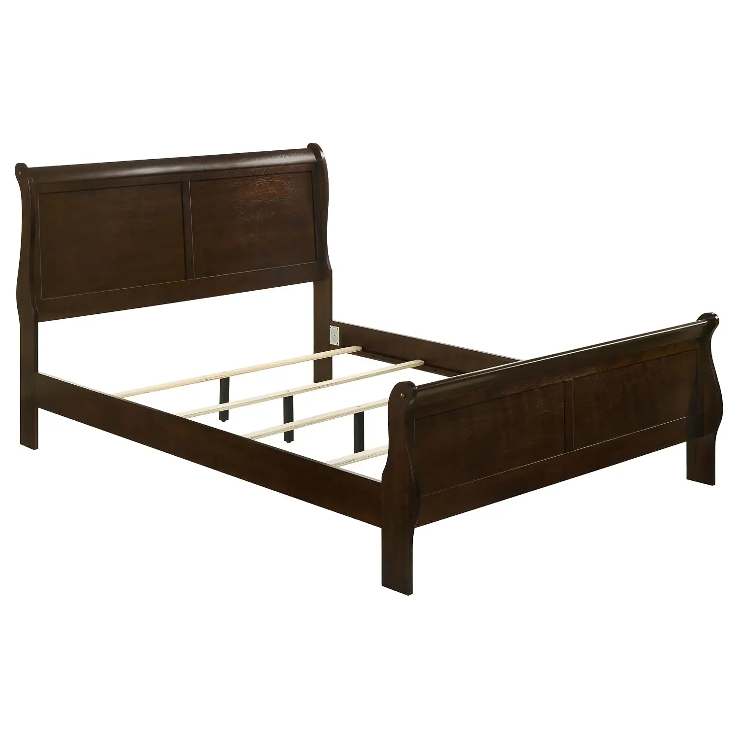 Queen Sleigh Bed Wood Curved Details Slim Legs Traditional Style Geometric Form Bedroom Cappuccino, Customized