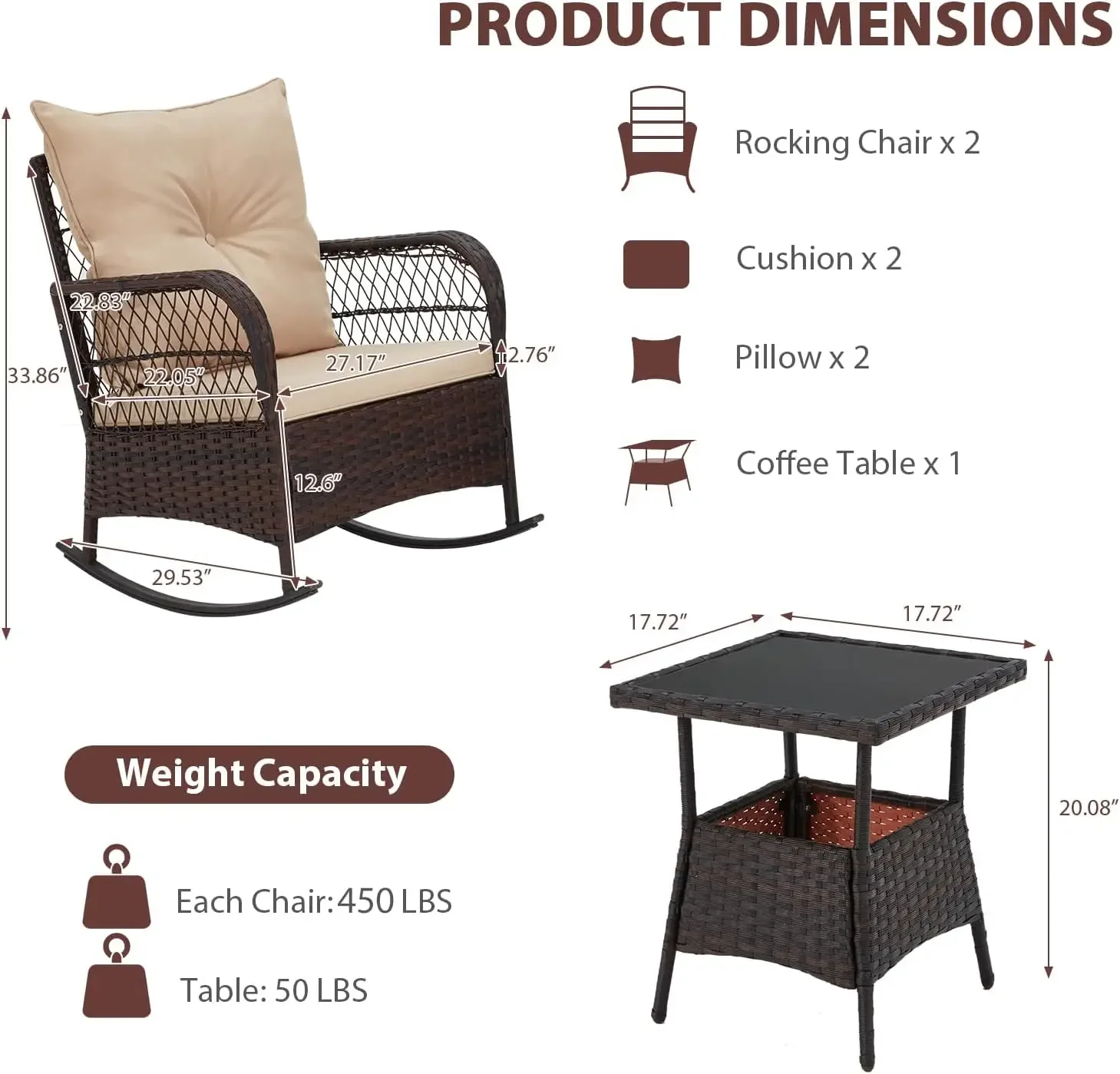 [Beperkte tijdaanbieding, alleen vandaag! ]3-delige terrasset, schommelstoel buiten met dikke kussens en glazen tafel voor balkonfront