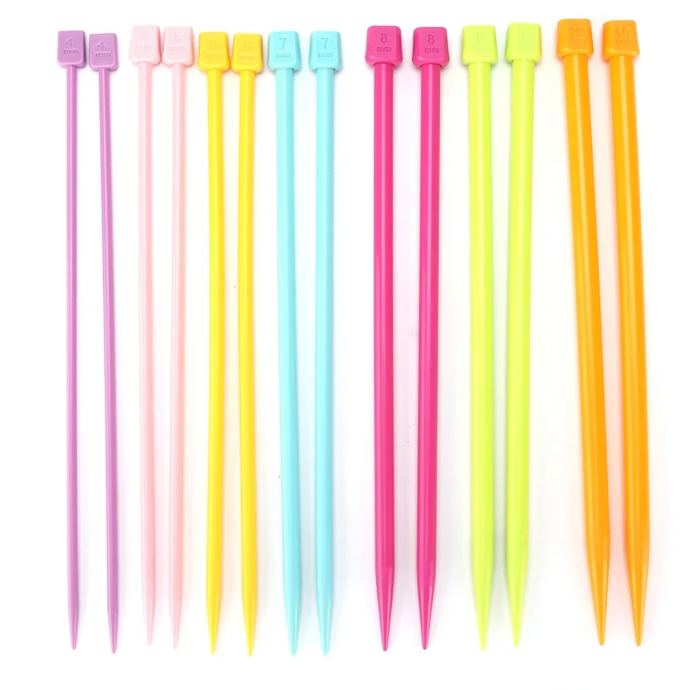 14pcs 4mm to 10mm Knitting Needles Set Multicolour Plastic Straight Knitting Needles Single Point Knitting Needles For Beginners