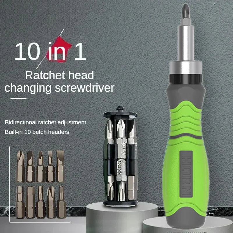 

10-in-1 Hippo Ratchet Screwdriver Set, Dual-Ended Hex/Phillips Bits, Mini Hand Tool for Precision Repair