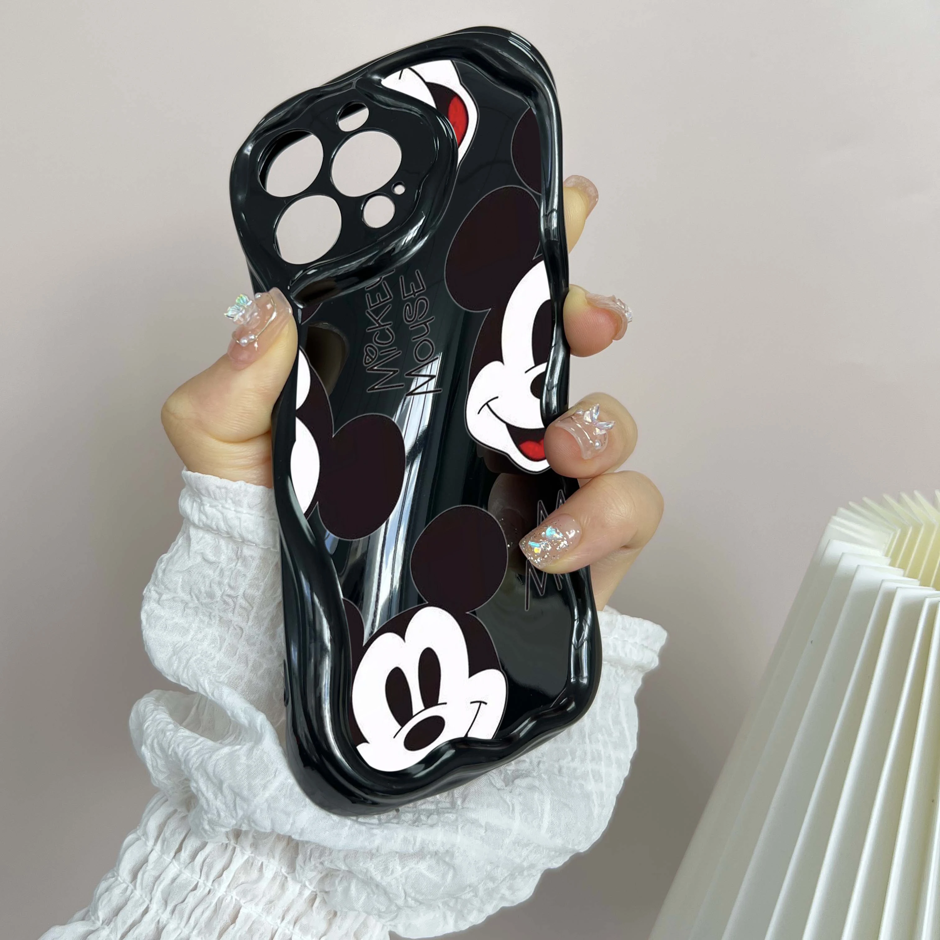 for iPhone 16 Pro Max Phone Case Cream pattern Wave edge TPU Soft Cases for iPhone 16 Plus SS29 Disney Mickey Mouse Mickey art