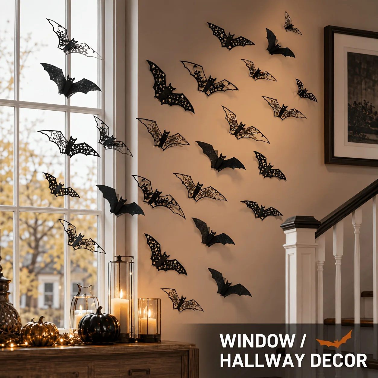 24pcs 3D Black Bat Wall Sticker Halloween Cutout Paper Bat Decals Party Door Window Wall Horror Atmosphere Decoration Prop - view 2