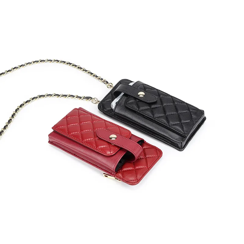Genuine Leather Sheepskin Quilted Chain Crossbody Bag Mini Wallet Phone Purse for Women Fashion Lady Phone Purse Card Wallets