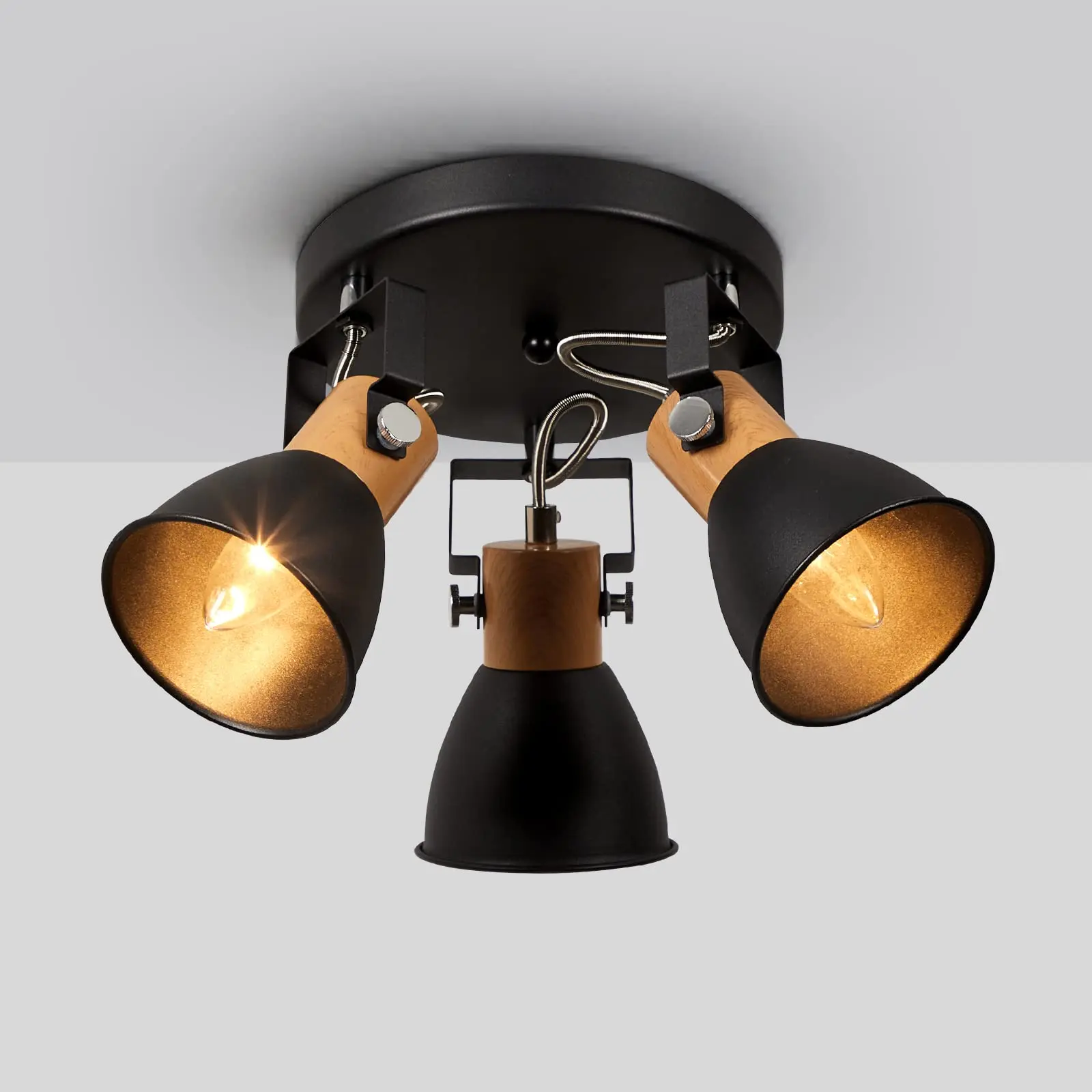 

Retro Ceiling Spotlight Black Rotatable, Ceiling Chandelier 3 Head Bedroom Lamp, Ceiling Light Metal for Kitchen Hallway Porch