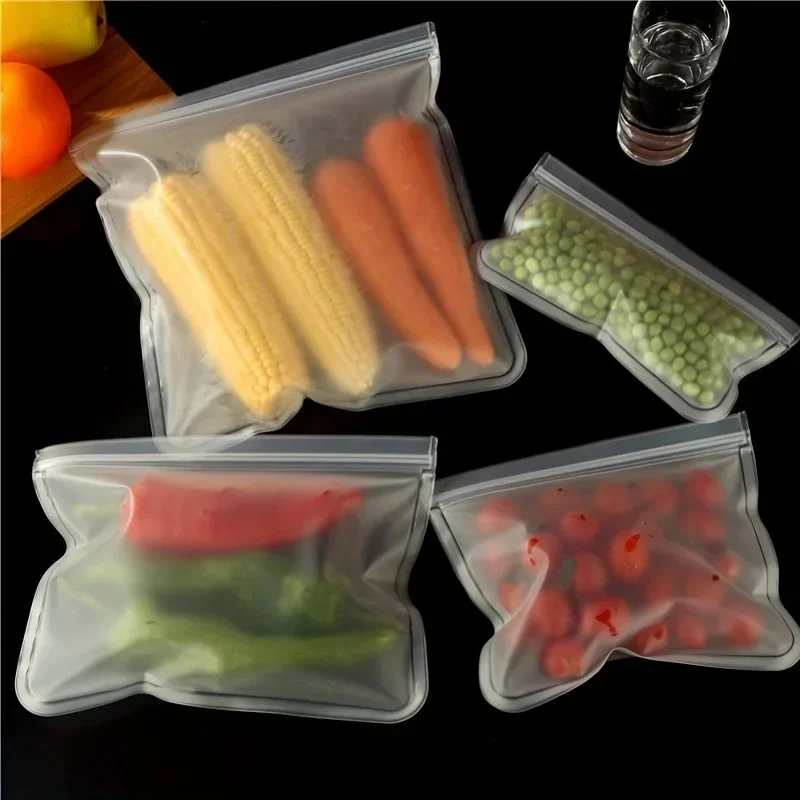 1/2/3/4pcs Leakproof Reusable Sealed Bags For Food Storage And Travel, Silicone And Plastic Ziplock Bags For Fruit, Vegetables