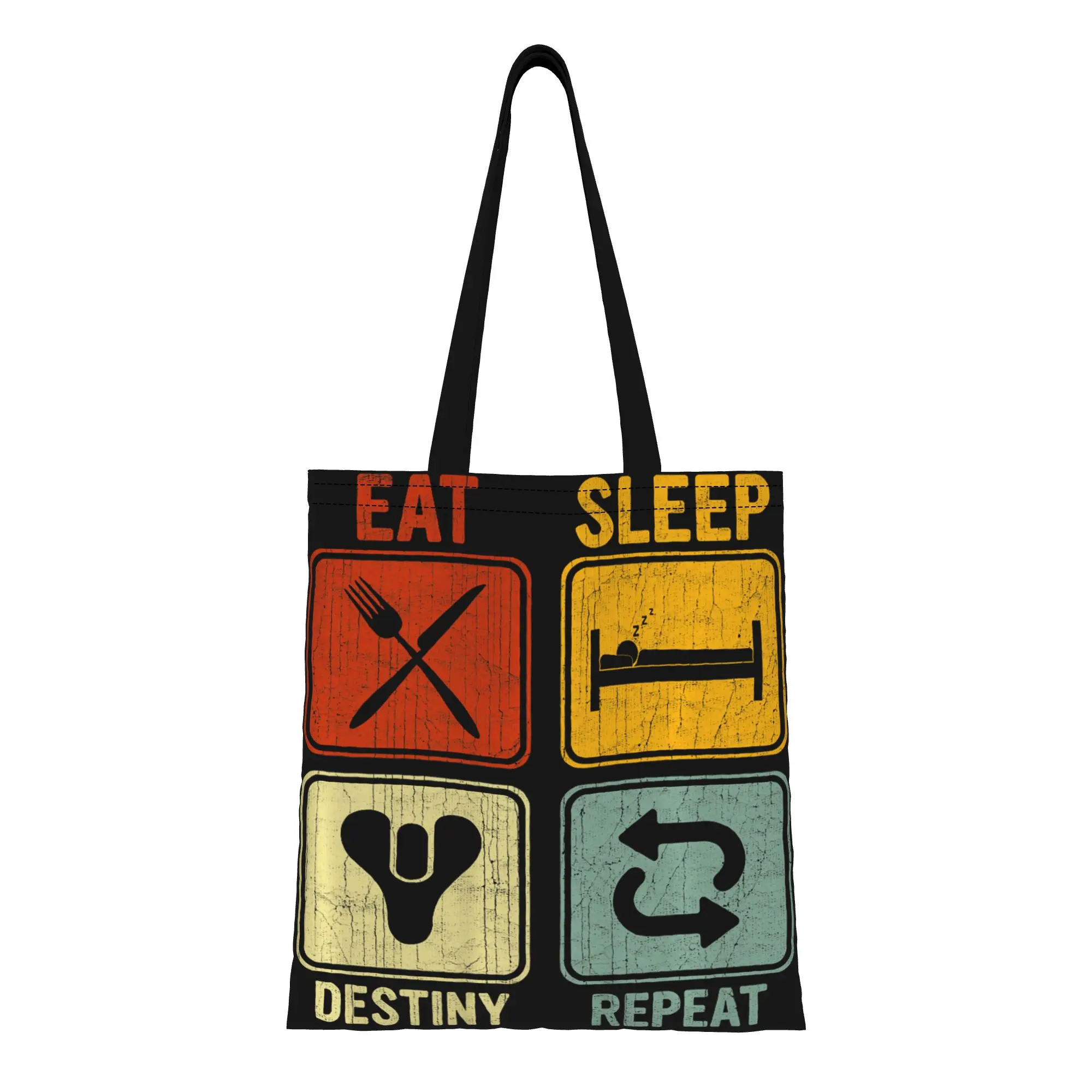 

1PC Large Capacity Eat Sleep Repeat Destinies Sci-Fi Game Fan Canvas Tote Bag Foldable Chic Pattern No Closed Design