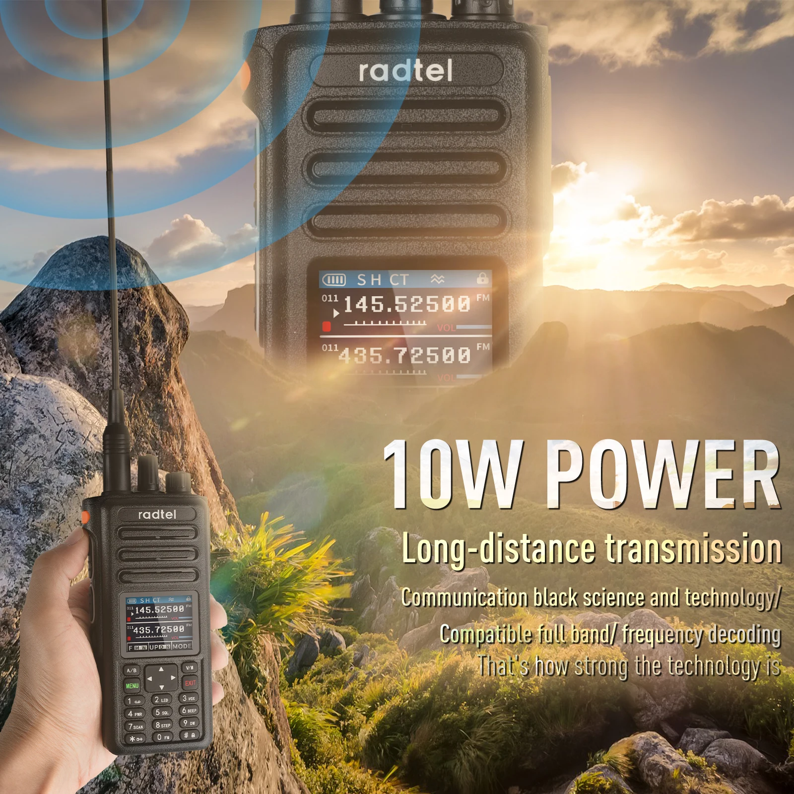 Radtel RT-730 10w Air Band Walkie Talkie Full Band Amateur Ham 199CH HT USB-C Batterie NOAA FM AM UHF VHF Satcom