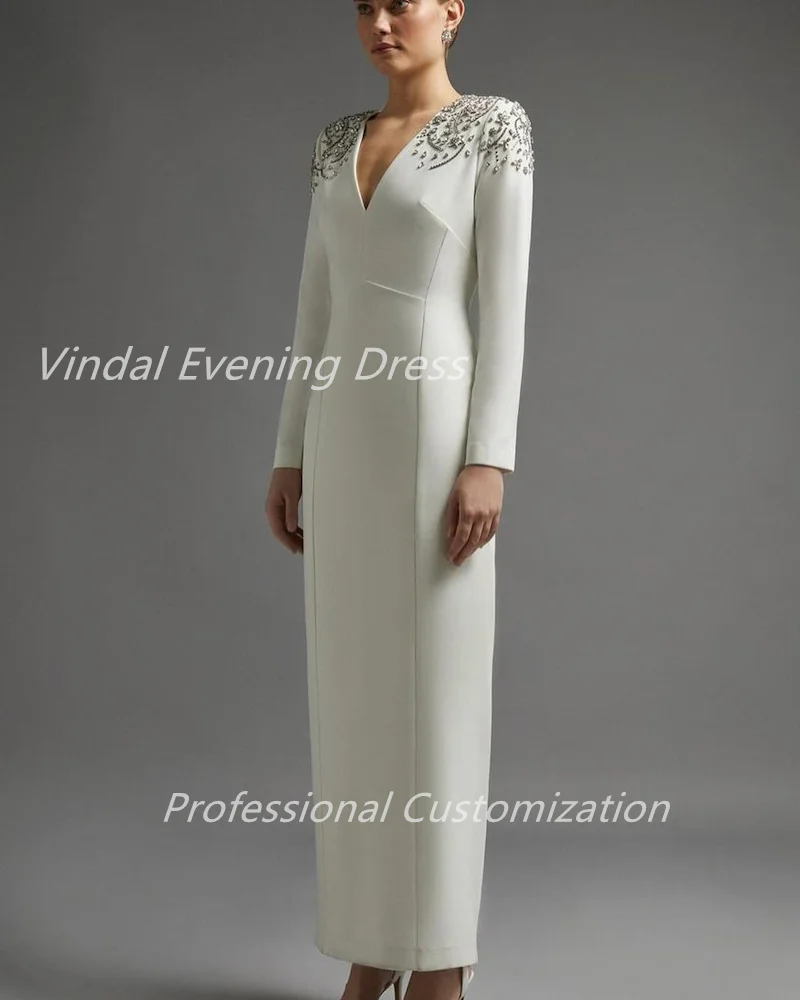 Vindal Evening dresses Taffeta  Floor Length  V-neck A-Line  luxurious Beading Elegant Sexy Sleeveless السعود  For  Woman 2024