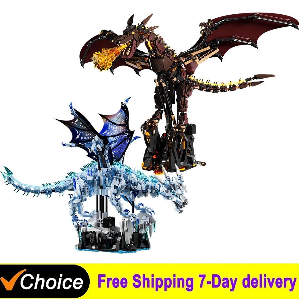 MOC Flames Dragon Smaug Building Blocks Animal Ice Dragon Model Fire Breathing Dragon Bricks Desktop Display Toy For Kids Gifts