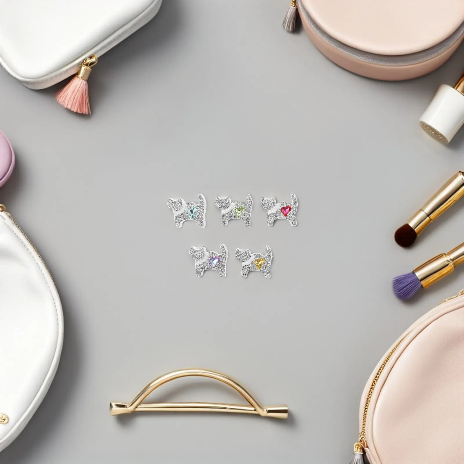 

5Pcs Cat Focal Beads Double-Sided Rhinestone Alloy Animal Spacer for DIY Jewelry Making Bracelets Necklaces Pens Keychains Craft