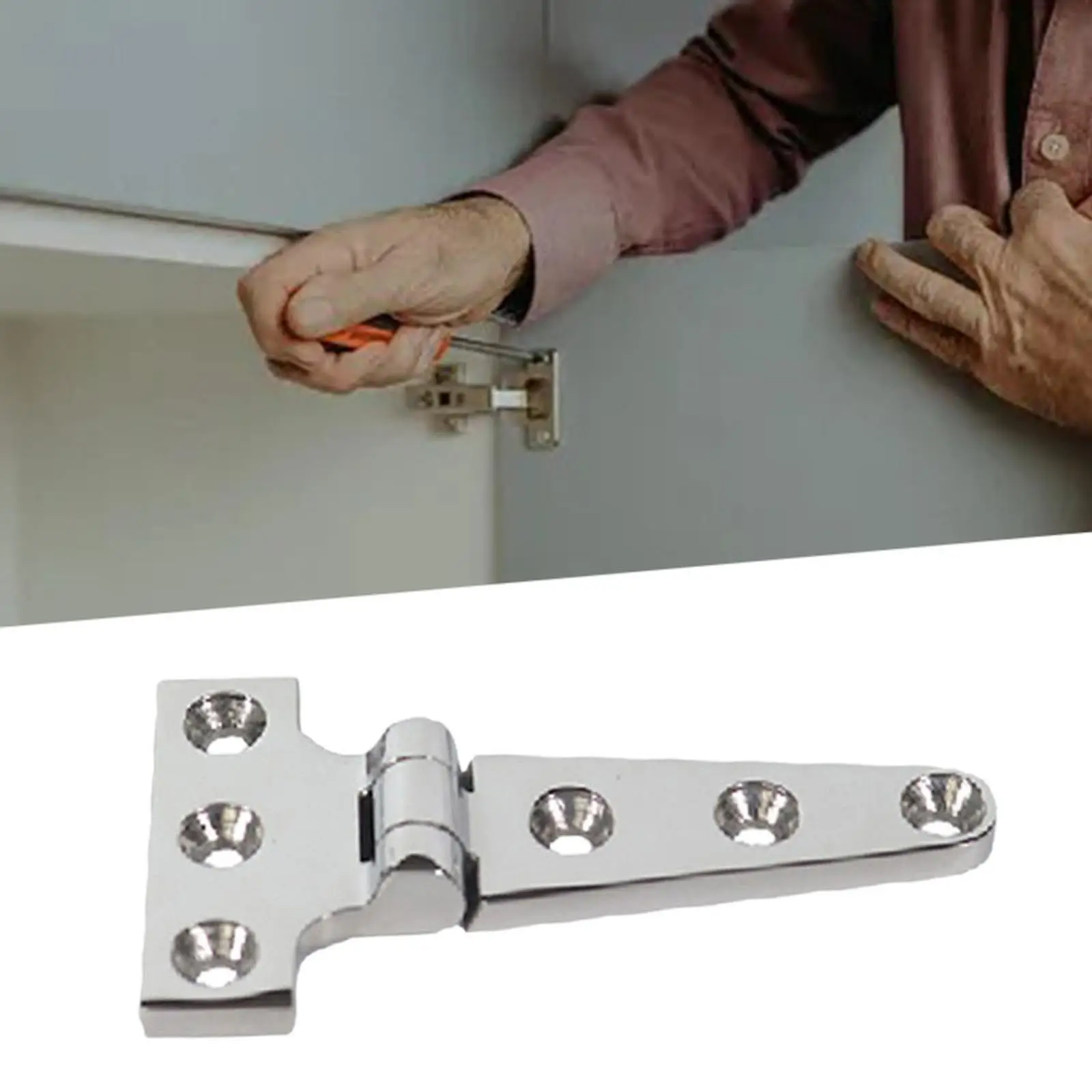 Tee Hinge Aluminum Alloy Kitchen Cupboard Strap Hinge T Shaped Door Hinge with Holes for Bookcase Window Wardrobe Office Bedroom