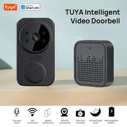 Tuya-スマートホームドアベル,カメラ付き,wifi,ワイヤレス,DC, AC,バッテリー駆動,スマートライフ付き,黒