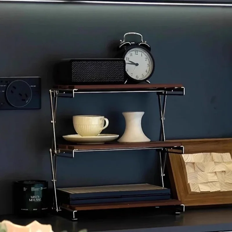 

Medieval folding rack, hand-brewed coffee corner arrangement, utensils storage, solid wood desktop cup bar