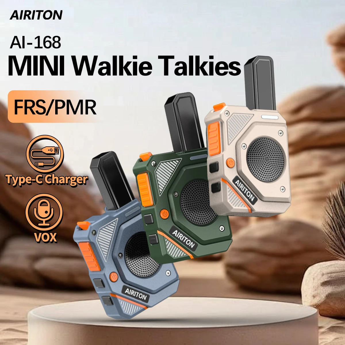 1/2PCS AIRITON AI-168 Mini Walkie Talkie PMR/FRS NOAA Portable VOX Type-C Charger Long Range for Trip Business Ham Radio