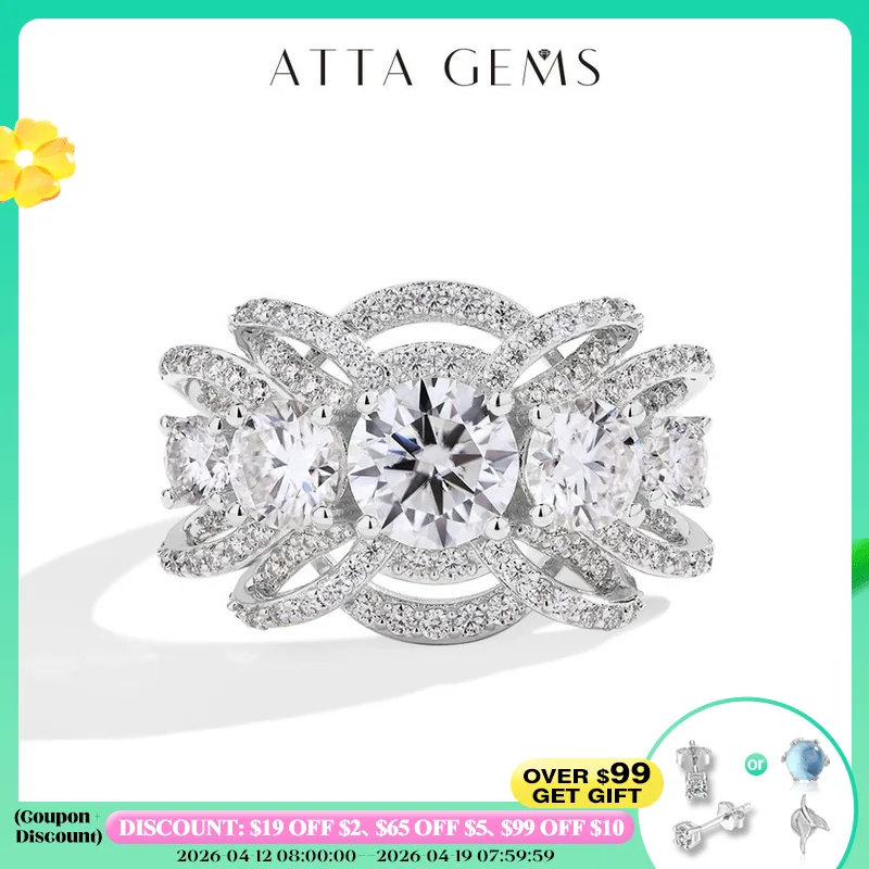 

ATTAGEMS Роскошное кольцо с муассанитом круглой огранки 1 карат для женщин D VVS1 Lab Diamond Настоящее серебро S925 Обручальное свадебное ювелирное изделие Pass Test