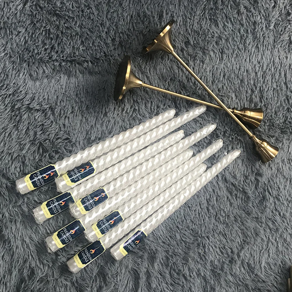 6 szt. Świece 25 cm Długie, Perłowo Białe, z Motywem Nici, Bez Dymu, Bez Oleju, Długotrwałe Palenie, Do Dekoracji Domu, Na Wesele, Imprezę, Przenośne