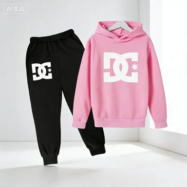 DG Hoodie Set Long Sleeve Pants Solid Color & Digital Print Fashion Sports Kids Outfit for 3-14 Years