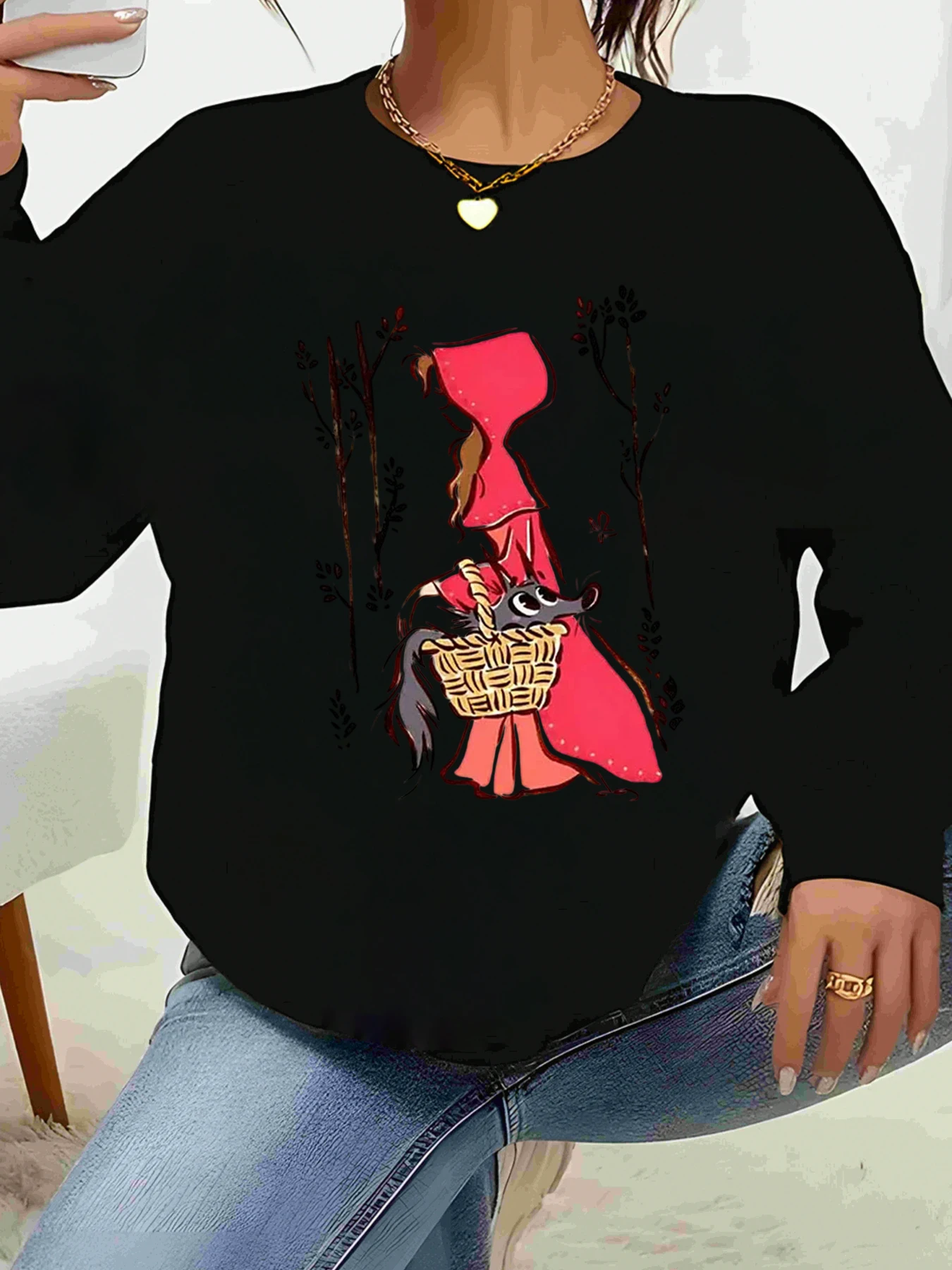 Sudadera de manga larga con estampado de capucha roja para Halloween, ropa informal para mujer