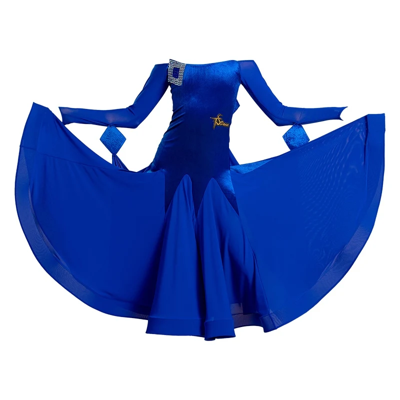

Royal Blue Ballroom Dance Dress Women Girls Long Sleeves Competition Dress Waltz Dance Costume Latin Performance Wear BL13997