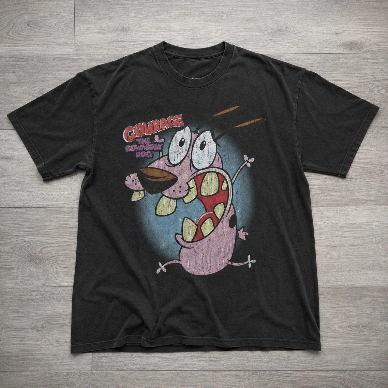 Vintage Courage The Cowardly Dog Cartoon Print Short Sleeve T-Shirt Retro Unisex Graphic Tee 90s Nostalgia Summer Streetwear Tee