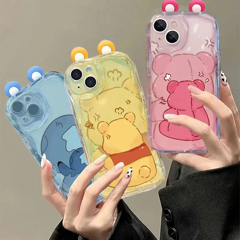 3D Ear Cute Disneies Mickey New Phone Case For IPhone 16 15 14 13 12 11 Pro Max Mini X XR XSMAX 8 7 6S Plus Wave TPU Back Cover