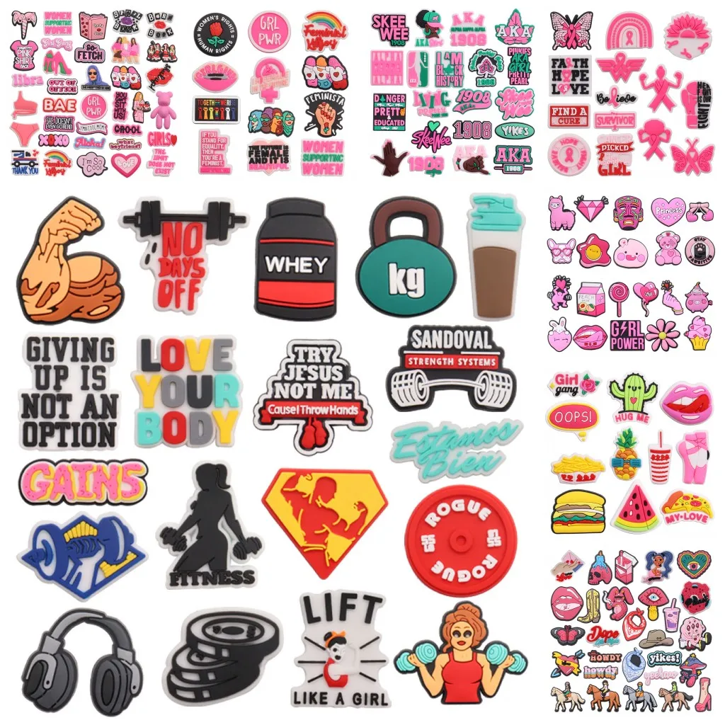 

8 комплектов Girl Gang GRL PWR Faith Hope Love Women Right Flower Cupcake Howdy Shoe Charms Садовая обувь Украшения на пуговицах Подарок для взрослых