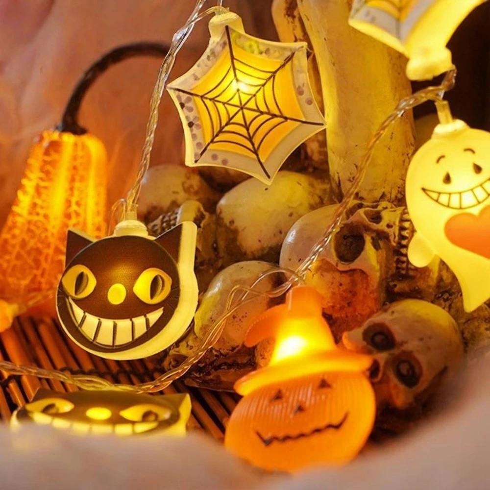 1PC 20/10LED Halloween Spider Web Ghost Pumpkin String Lamp,Battery Powered, Used for Horror Ghost Festival Holiday Indoor Decor