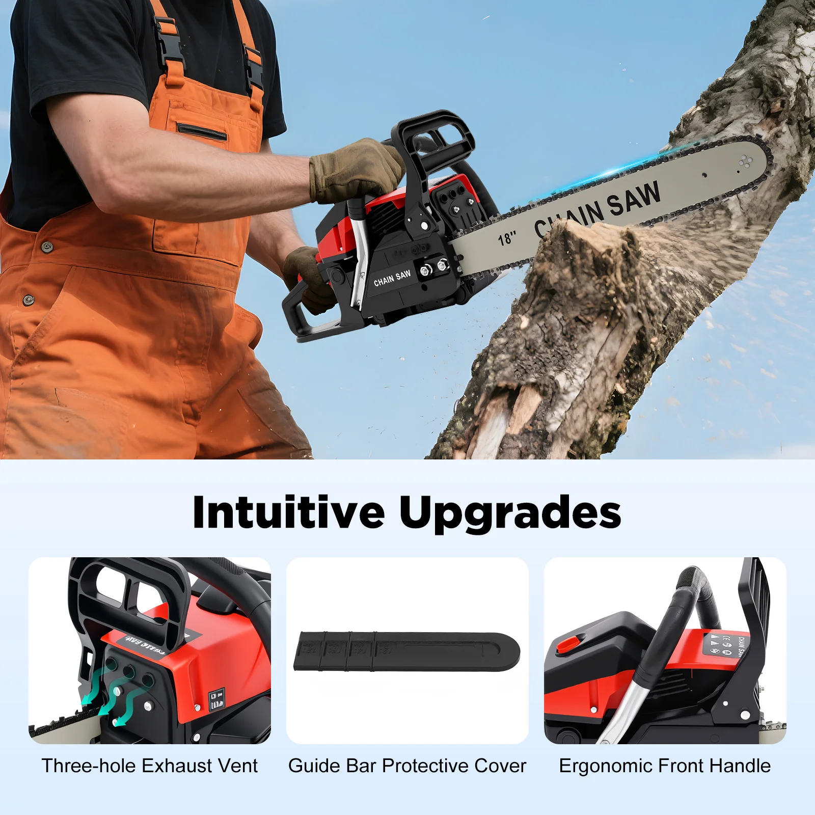 58cc البنزين بالمنشار 18 بوصة دليل بار لقطع الخشب تشذيب الأشجار وإعداد الحطب