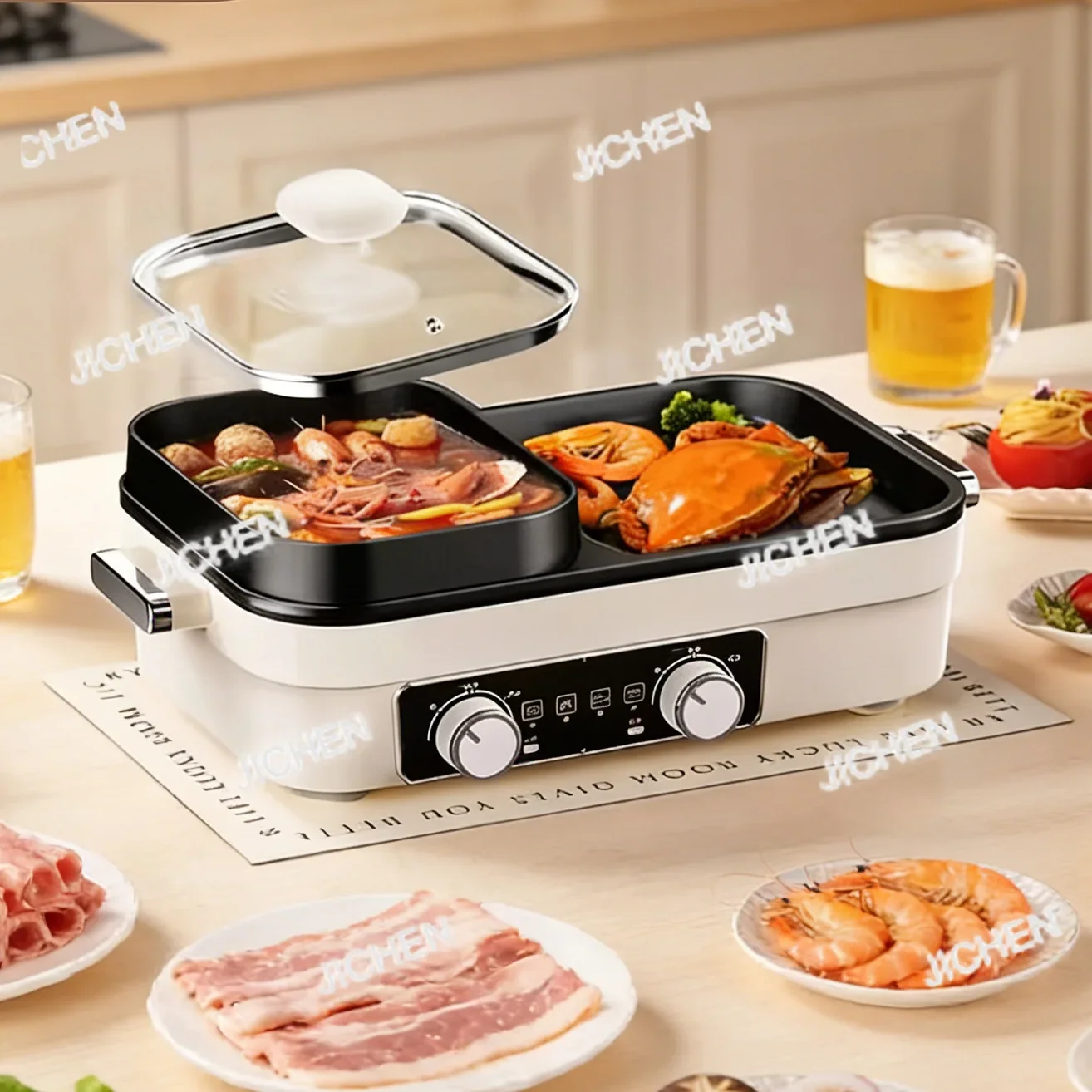

Multi-functional shabu-shabu all-in-one pot home hot pot barbecue cooking pot dual temperature control shabu-shabu barbecue fryi