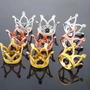 할로우 미니 크라운 골드 및 실버 컬러 홀 비즈, 반지 쥬얼리 제작, DIY 수제 공예 액세서리, 10 개/백