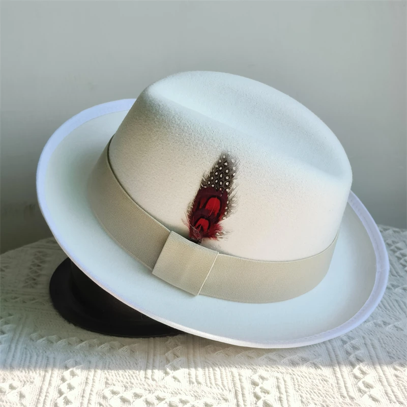 Sombrero fedora clásico para hombre con decoración de plumas, sombrero de copa para mujer y hombre, sombrero de hamburguesa para caballero, sombrero vintage, sombrero de pastel de cerdo para hombre