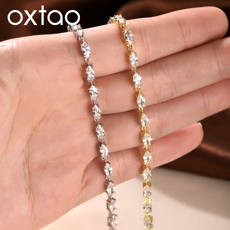 

OXTAO Marquise Cut Flower Wreath Bracelet Romantic Jewelry for Women 14K Gold Filled Cubic Zircon Floral-Style Bracelet Gift