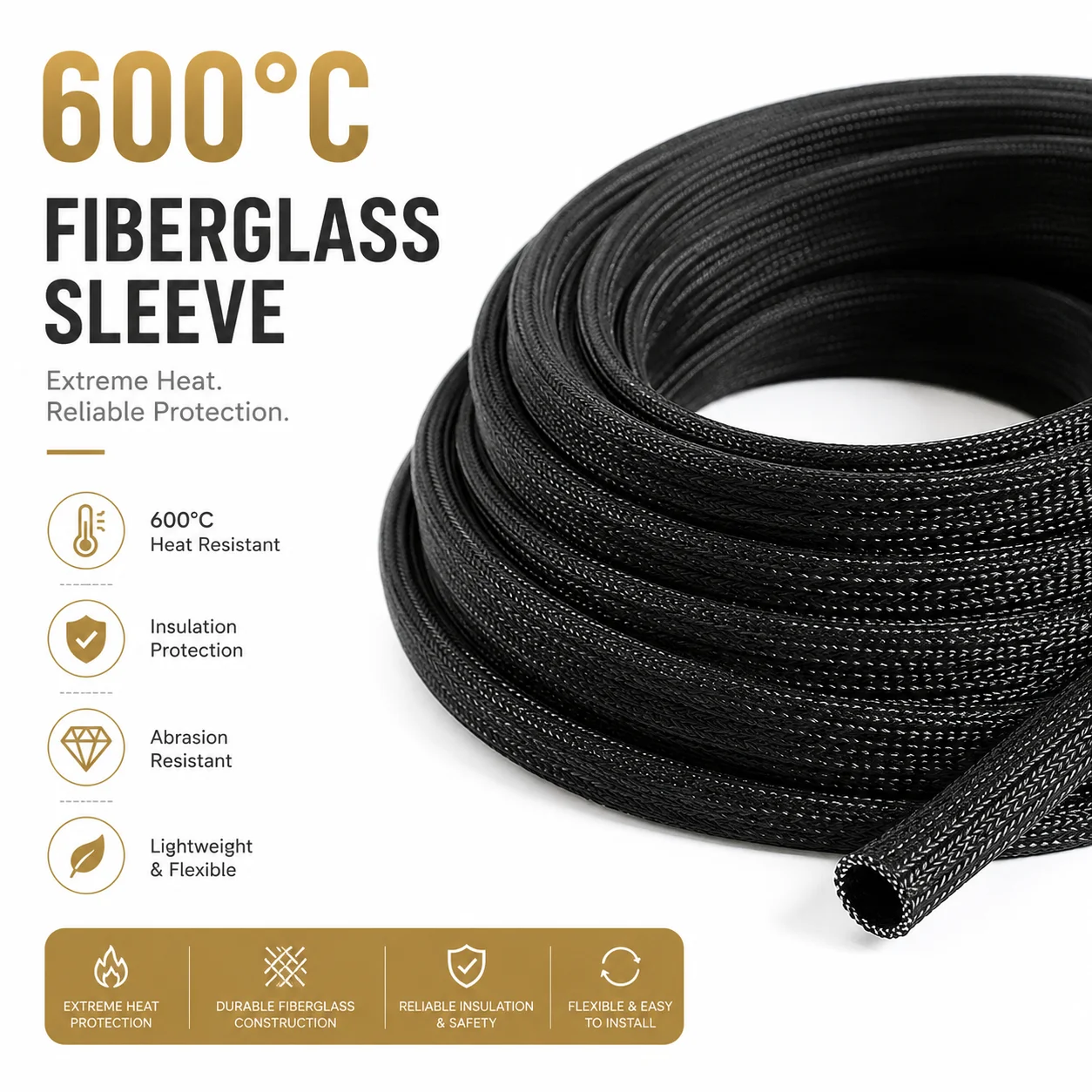 1/2/3/510/20M Inner Diameter 1-35mm, 600 °C Black Fiberglass Sleeve, High Temperature Resistant Wire Harness Protective Sleeve
