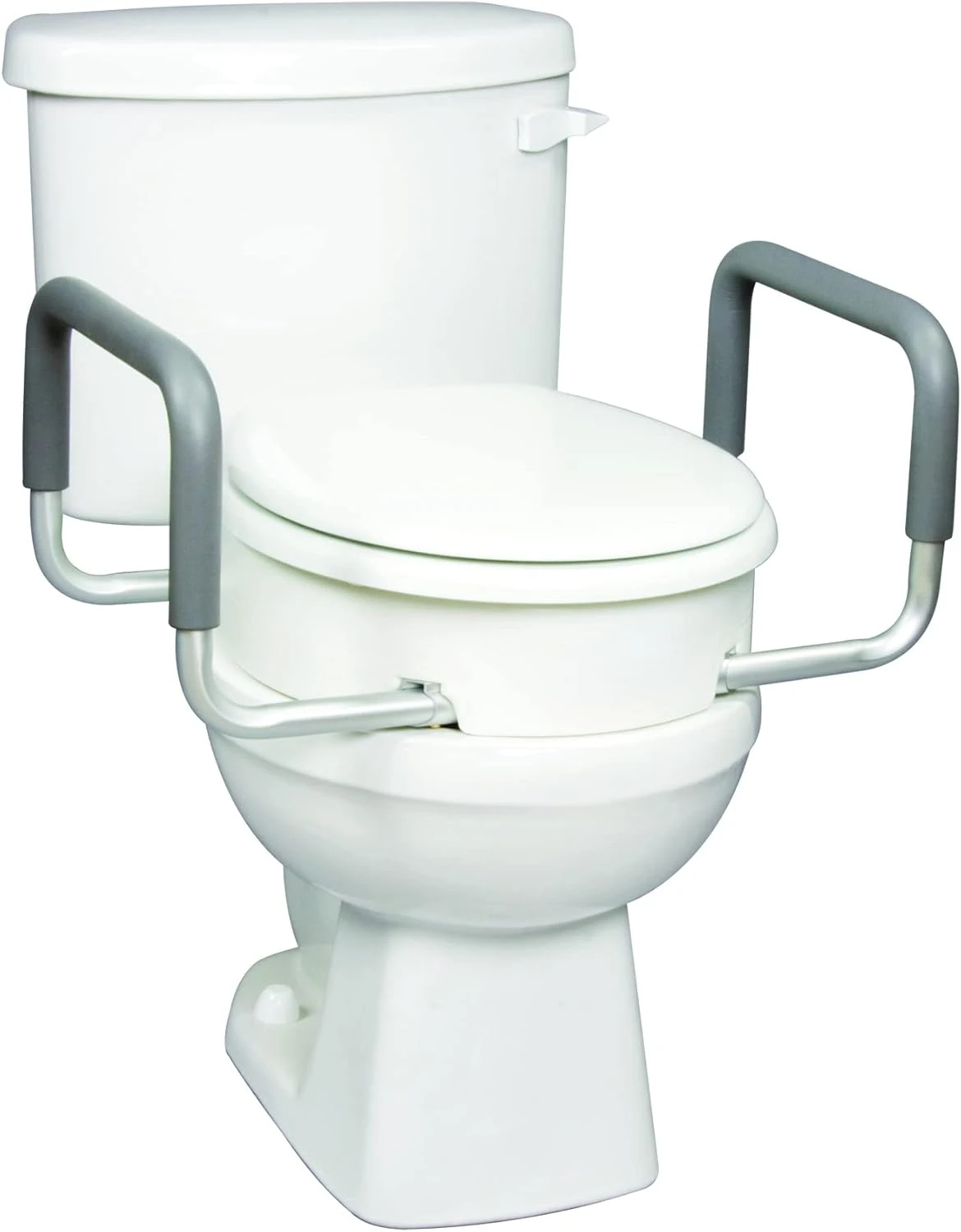 3.5 Inch Raised Toilet Seat with Arms - For Round Toilets - Elevated Toilet Riser with Removable Padded Handles